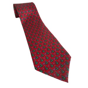 Vintage Red Green 100% Silk Mens Tie Necktie Holiday Christmas Tree