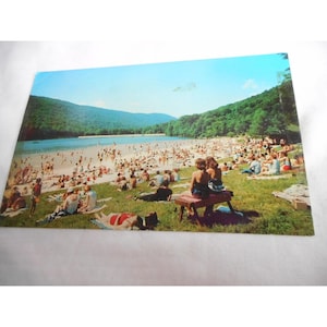 Carte postale VTG Cowens Gap State Park Fulton Co, PA des années 60, les nageurs de plage