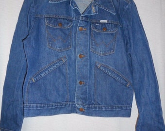 Vtg 70s Wrangler Dark Blue Denim Trucker Jean Jacket 44 Large - Etsy
