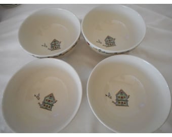 Vintage Lot of 4 Thomson Pottery Birdhouse Topiary Coupe Soup Bowl Dish #2