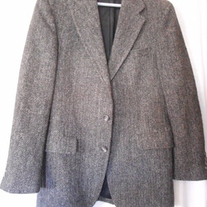 Vintage Harris Tweed Blazer Sport Coat Jacket Grey herringbone union label