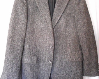 Vintage Harris Tweed Blazer Sport Coat Jacket Grey herringbone union label