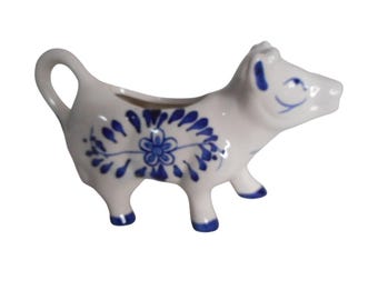 1980年代の遺品整理品　ヴィンテージ デルフト陶器風 牛柄 セラミック製クリーマーピッチャー