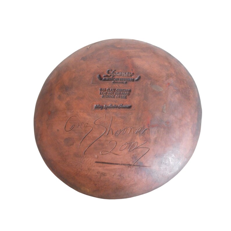 Greg Shooner Redware Pottery Colonial Man Tulips Floral Plate Bowl 2003