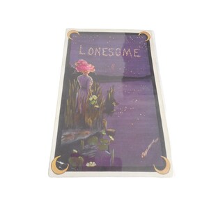 Stara pocztówka Lady Hat nocna scena fioletowa 1914 opublikowana Lonesome