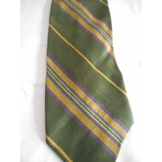 Vintage  striped Green Purple Yellow Clip on Tie … - image 4