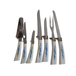7 Vintage cutlery set Cornflower Blue Sheffield England Stainless Knife fork