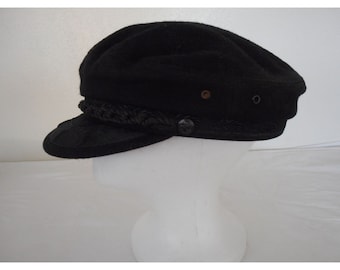 Vintage  Woolen Greek Fisherman&#39;s Cap Hat Black Made in Greece Estate Find