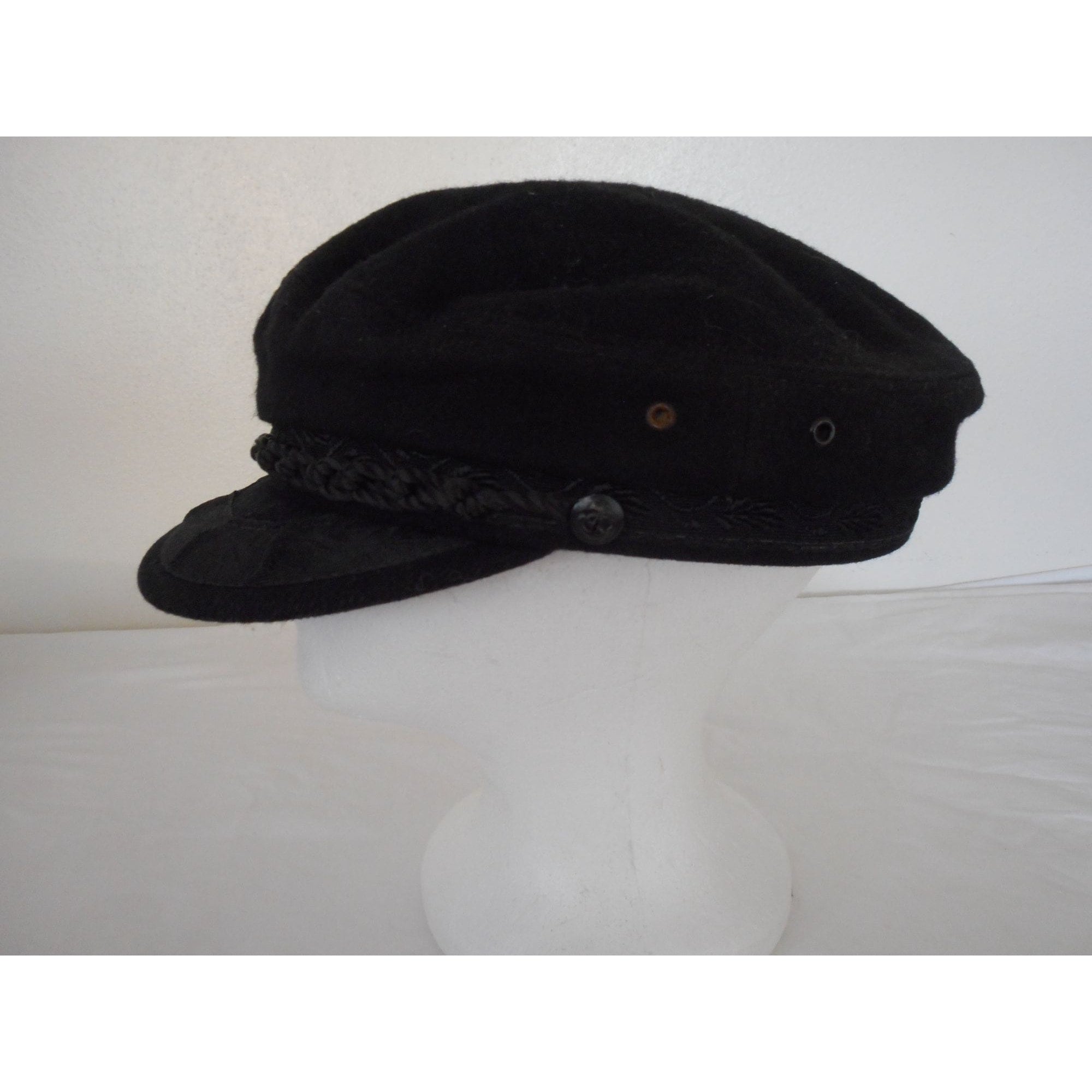 Vintage Woolen Greek Fisherman's Cap Hat Black Made in Greece