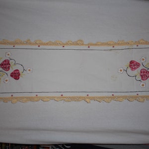 Vintage strawberry embroidered Runner  17 x 38 inches