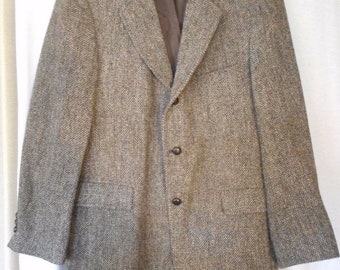 Vintage Harris Tweed Blazer Sport Coat Jacket Grey With Burgundy