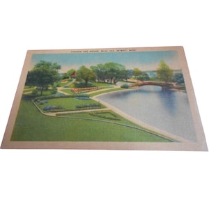 Carte postale vintage des années 50 Linen Lagoon Belle Island Detroit Michigan