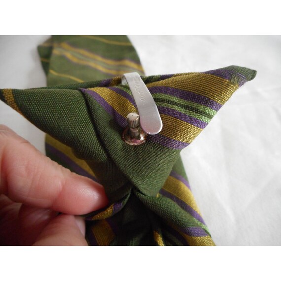 Vintage  striped Green Purple Yellow Clip on Tie … - image 2