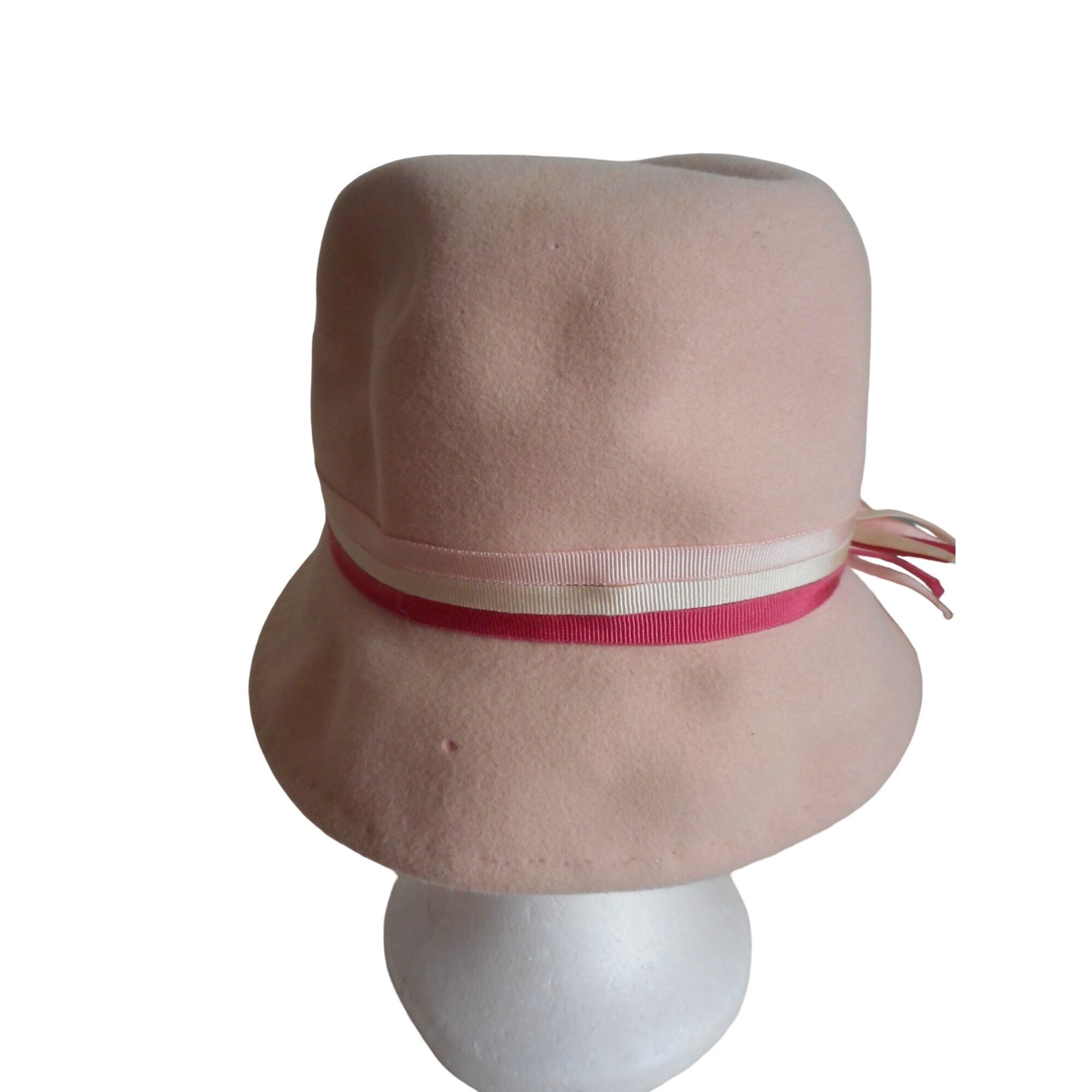 Vintage MC Monsieur Peter Oatmeal and Blush Pink Woven  Statement Hat 60s Marche Pink Satin Floral Hat Velvet Flowers Bucket Hat  main image 3