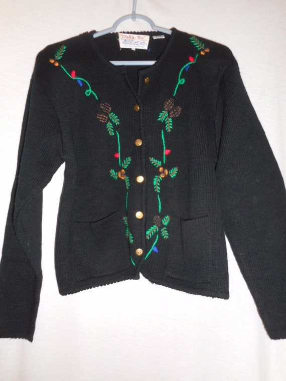 Vintage Size L Tally-Ho Christmas embroidered Bla… - image 1