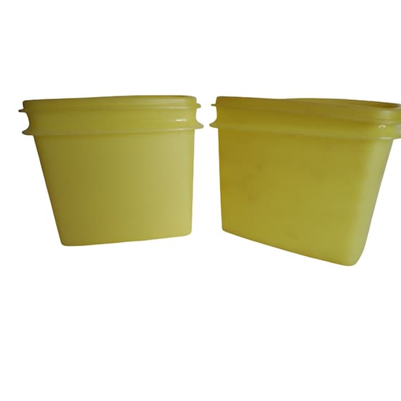 Vintage Rechteckiger Tupperware Aufbewahrungsbehälter Zitronengelb 1243 und Deckel 1244