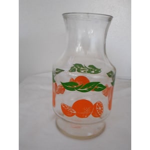 Vintage Glass Orange Juice Jar Jug Beverage Pitcher Decanter Carafe