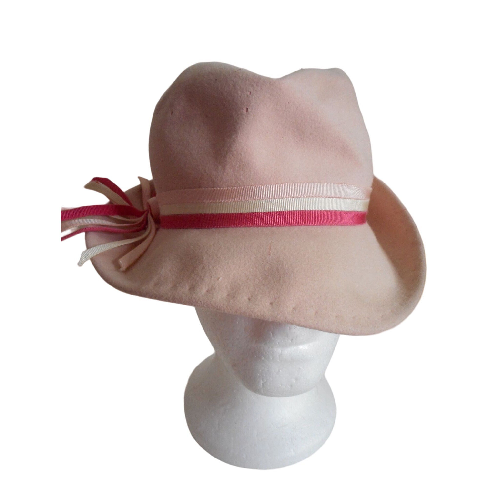 Vintage MC Monsieur Peter Oatmeal and Blush Pink Woven  Statement Hat 60s Marche Pink Satin Floral Hat Velvet Flowers Bucket Hat  main image 4