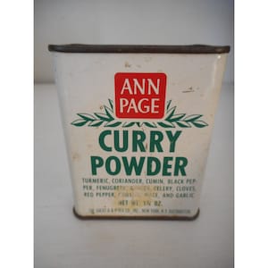 Vintage Ann Page Curry Powder  spice tin Green White A&P