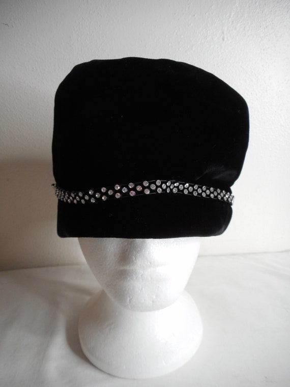 Vintage Black Cossack hat with crystals and bow - image 1