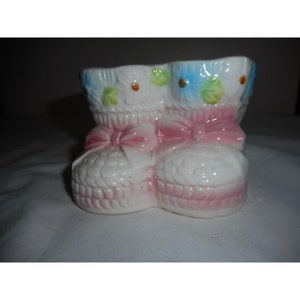 Vintage Nancy Pew Pink Baby Bootie Shoes Ceramic Planter Japan Nursery Decor #2