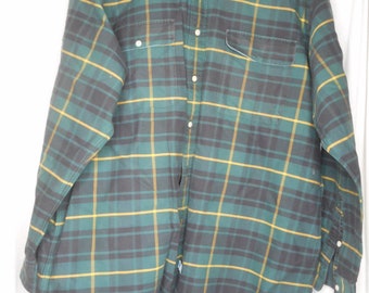 Ralph Lauren Plaid Size L 100% cotton Men&#39;s Green Black Yellow Long sleeve Shirt