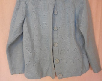 Vintage Size M Baby Blue Sweater Cardigan Button Front Acrylic