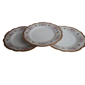 3 Moritz Zdekauer M Z Austria China Dessert Plates Gold Pink Roses 1884-1909