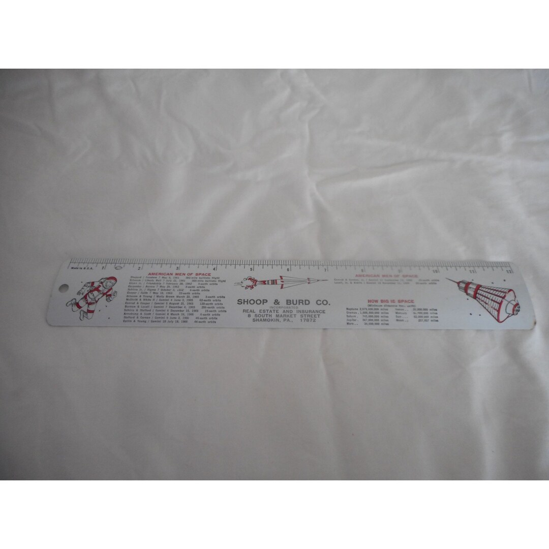 Vintage 1966 Metal Ruler Space Rocket Pre Moon Landing Real Estate ...