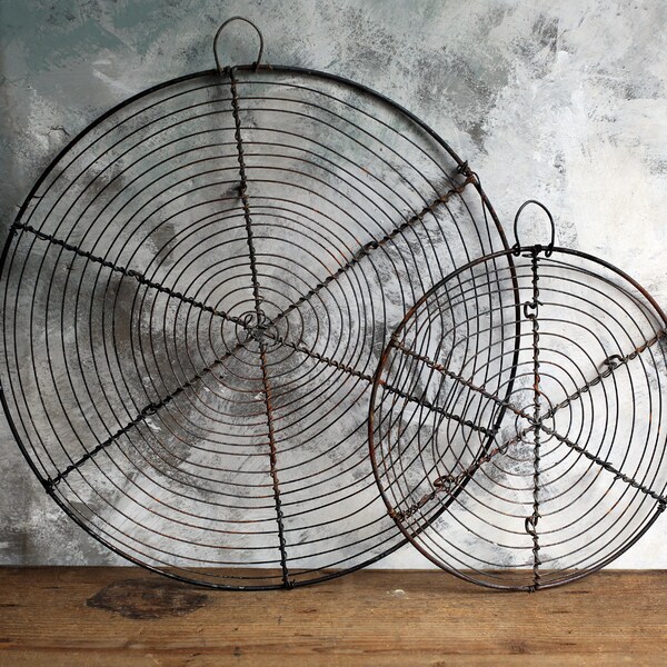 2 Antique Cake Racks French Round Metal Wire Cake Cooling Racks Rustic Country Kitchenware