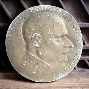 Vintage Cast for Monnaie de Paris Medallion by French Sculptor Raymond Joly Plaster Plaque of Jacques Rueff image 1
