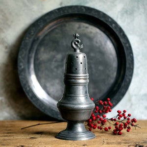 Large Antique Pewter Muffineer French Fine Caster Sugar Shaker