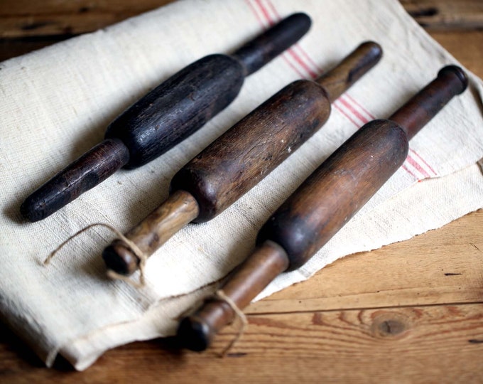 3 Antique Wooden Rolling Pins Small Patisserie Hand Turned Wooden