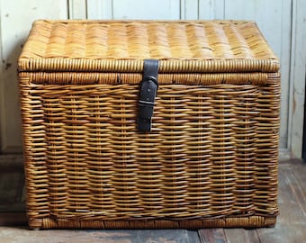 Large Folding Vintage Wicker Trunk Storage Chest Wicker Linen Laundry Basket Hamper