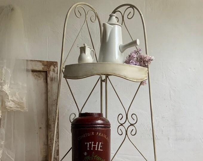 Large Antique French Bakers Rack Corner Unit Shop Shelves Display Beige