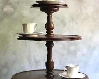 アンティーク 3段式小型荷物用テーブル 円形スタンド 木製ライザー ショップ ウェディング ディスプレイ
