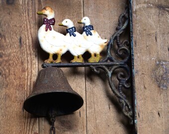 Door Bell with Geese Rusty Cast Iron Doorbell Vintage Ducks