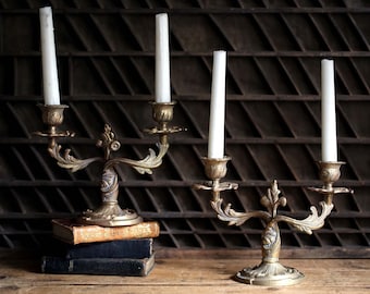 Pair of Antique Rococo Candlesticks French Candelabra Bronze Louis XV Candle Holders