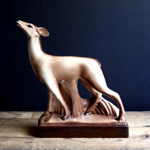 Large Antique Art Deco Deer Statue Fawn Mantelpiece Ceramic Ornament 1920s France