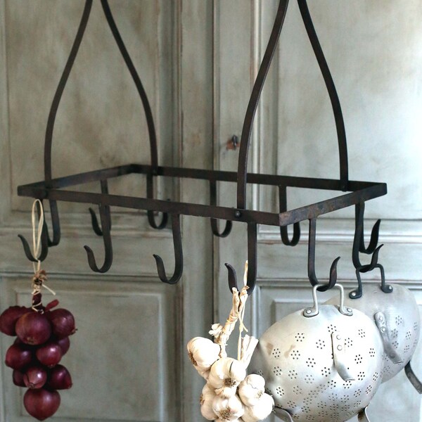 Vintage Pan Rack French Large Hanging Wrought Iron Pot Rack Metal Utensil Holder Large Display Hanger