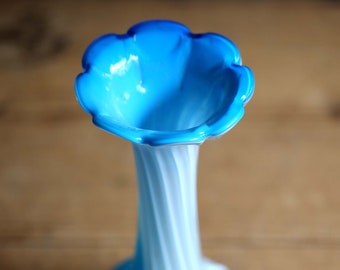 Vintage Murano Flower Vase Hand Blown Italian Blue & White Art Glass Bud Jack the Pulpit Vase Calla Lily