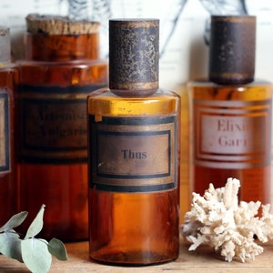 Antique French Apothecary Jar Amber Glass Medicine Storage Canister Pharmacy Bottle Thus