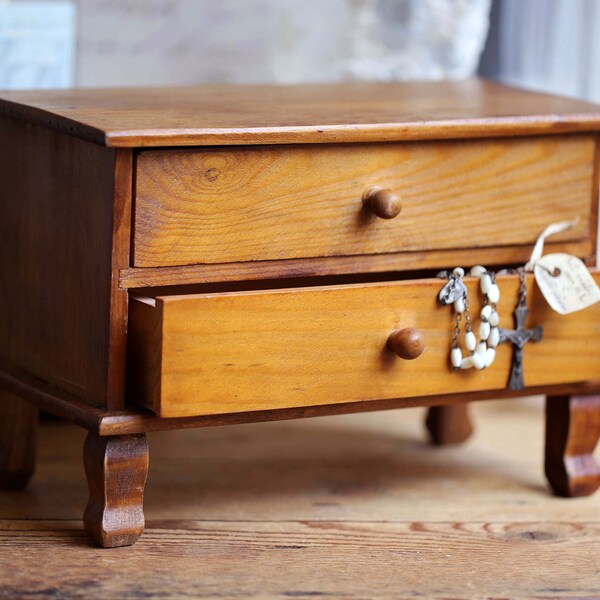 Small Wooden Drawers Vintage French Sewing Storage Artists Tool Chest Jewellery Box