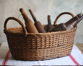 Antique French Linen Basket Wicker Linen Hamper