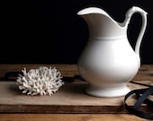 Large Antique French White Ironstone Jug Large Water Pitcher Porcelain Head Swan Neck Handle
