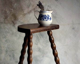 Breton Milking Stool Antique MilkMaid Stool Wooden Three Legged Farmhouse Stool Bobbin Leg Furniture