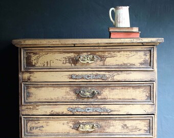 Antique French Drawers Wooden Cabinet Distressed Chest of Drawers 4 Drawer Storage Unit