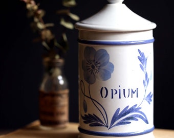 Vaso per oppio in ceramica francese, contenitore per la conservazione di oppio da farmacia Longchamp