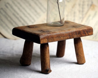 Primitive French Wooden Bench Low Stool Wabi Sabi Rustic Wooden Bench Farmhouse Antique Oak Footstool