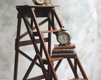 Antique French Wooden Step Ladder Hatherley Lattistep Steps Stepladder Artist Studio Decoration Folding Library Steps